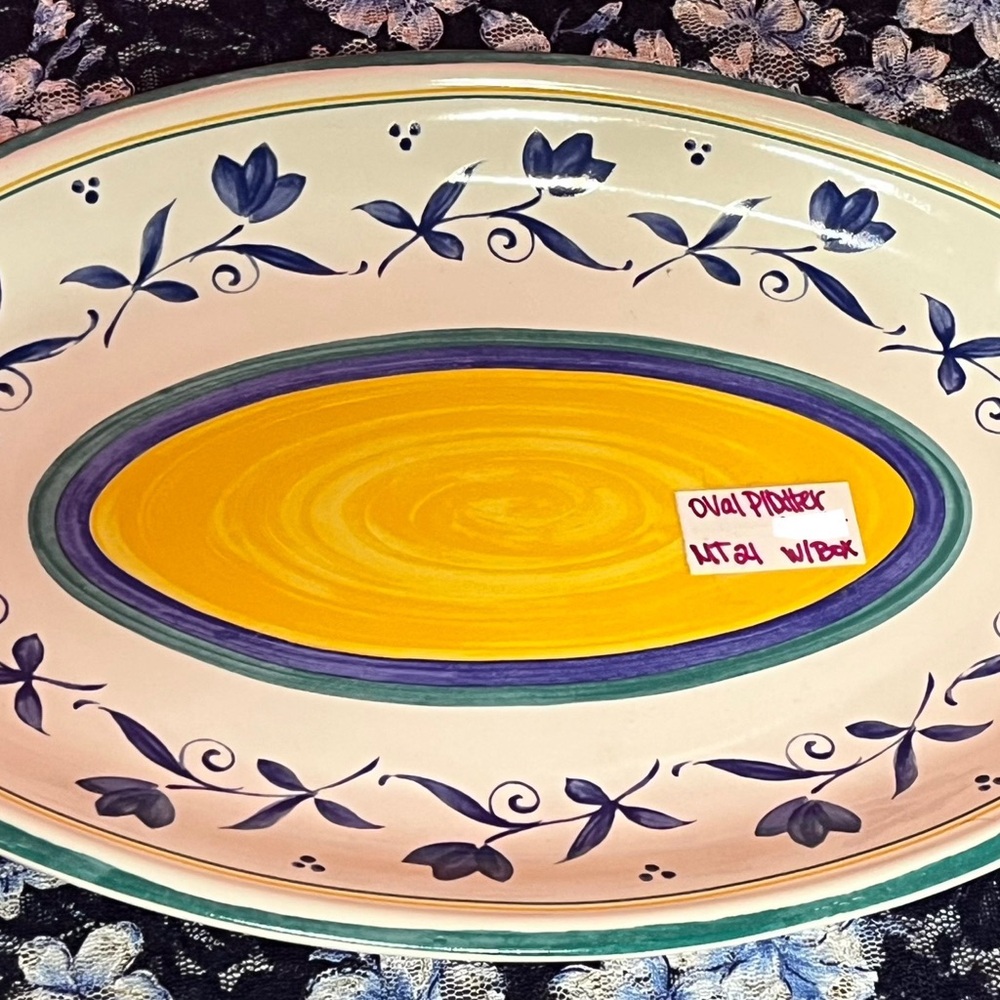 Studio Nova White Blue Yellow Trim Oval Platter Brand New w/Box